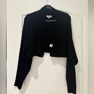 525 America Black Ribbed Open-Front Cropped Shrug